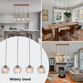 36.61 Inch 4 Light Vintage Wood Pendant Lights With Amber Glass Shades Dia.36.61 In