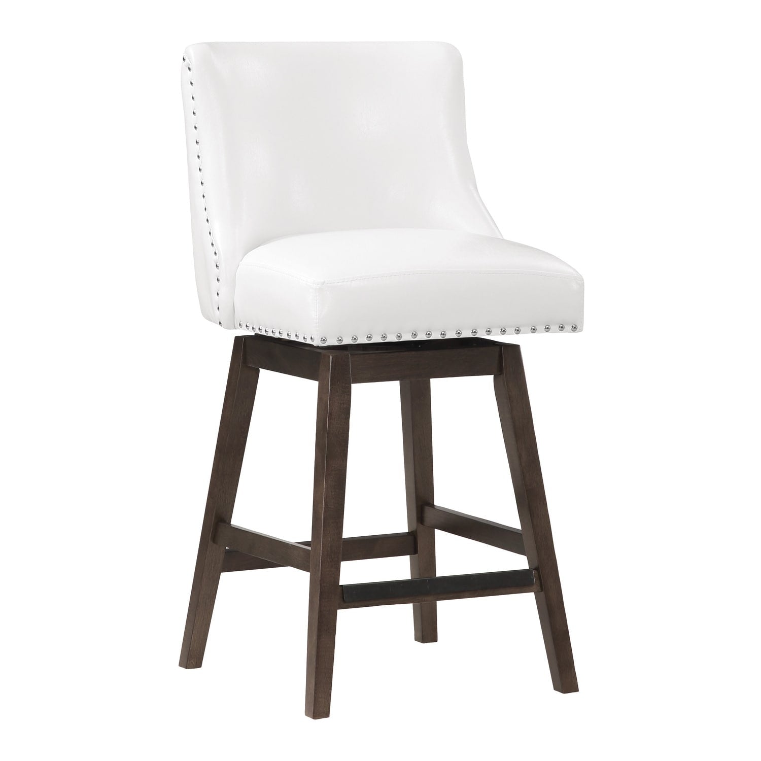 36.75 In.H White Finish Low Back Wood Frame Barstool Leather Seat Set Of 1 38.25