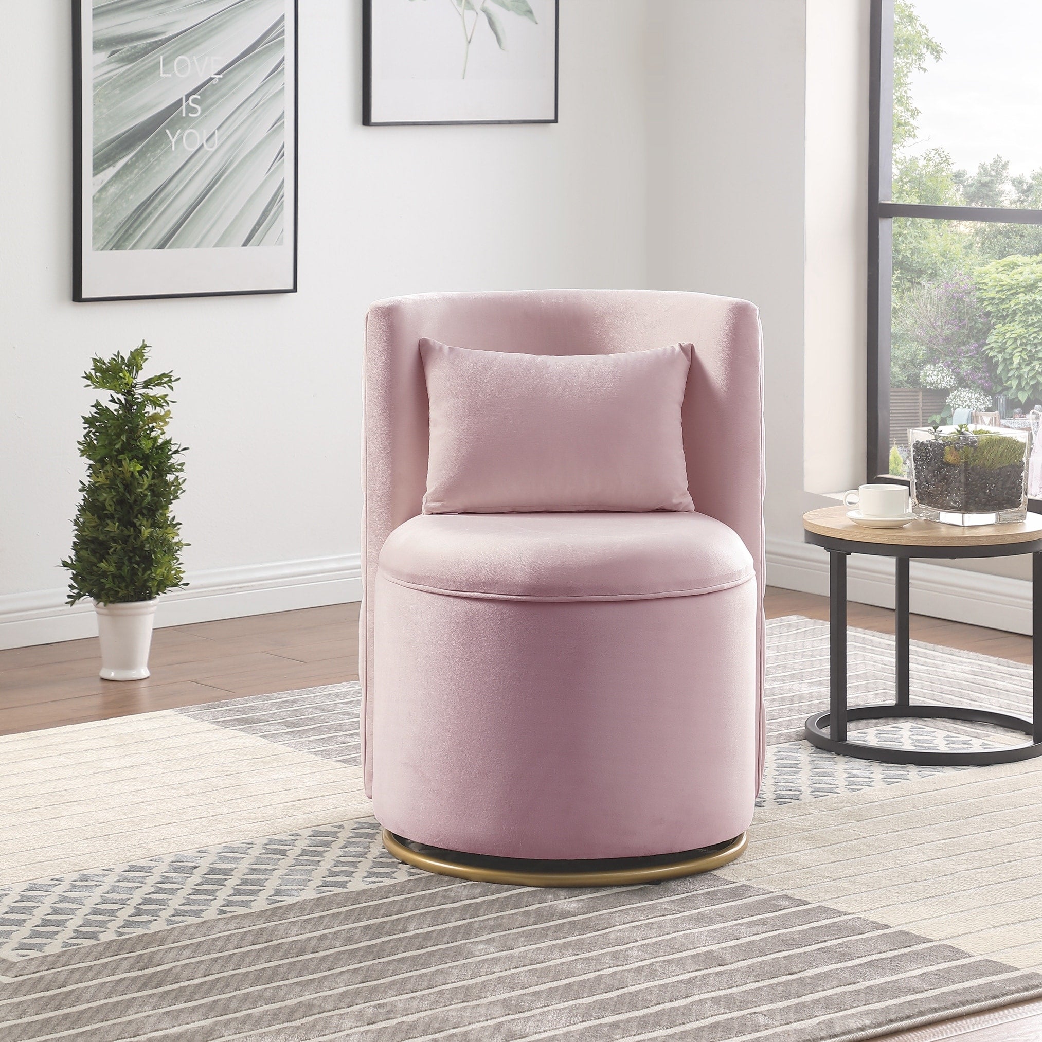 360 Swivel Accent Chair With Storage Function Velvet Curved Chair With Gold Metal Base For Living Room