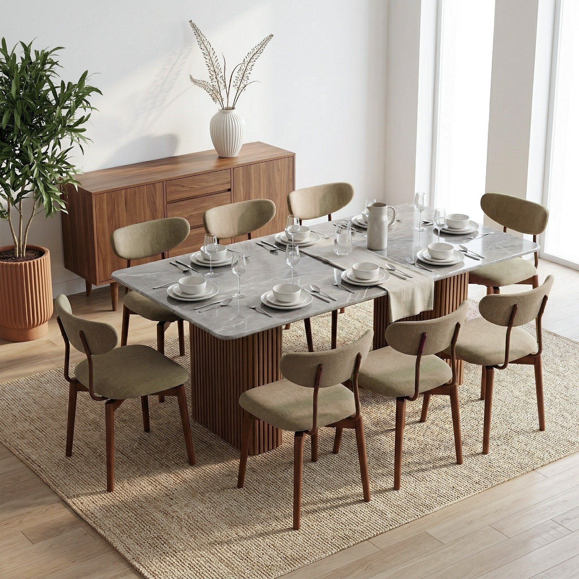 360 Degree Swivel Dining Chairs With Curved Back And Wood Legs