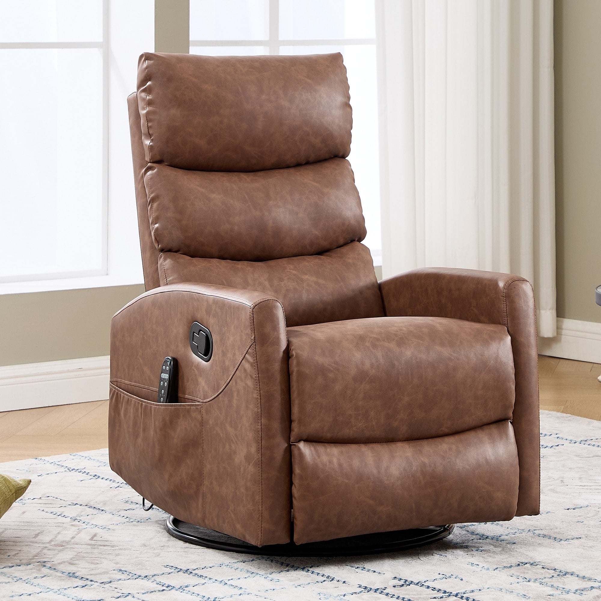 360 Swivel Rocking Recliner With Heat Massage Faux Leather