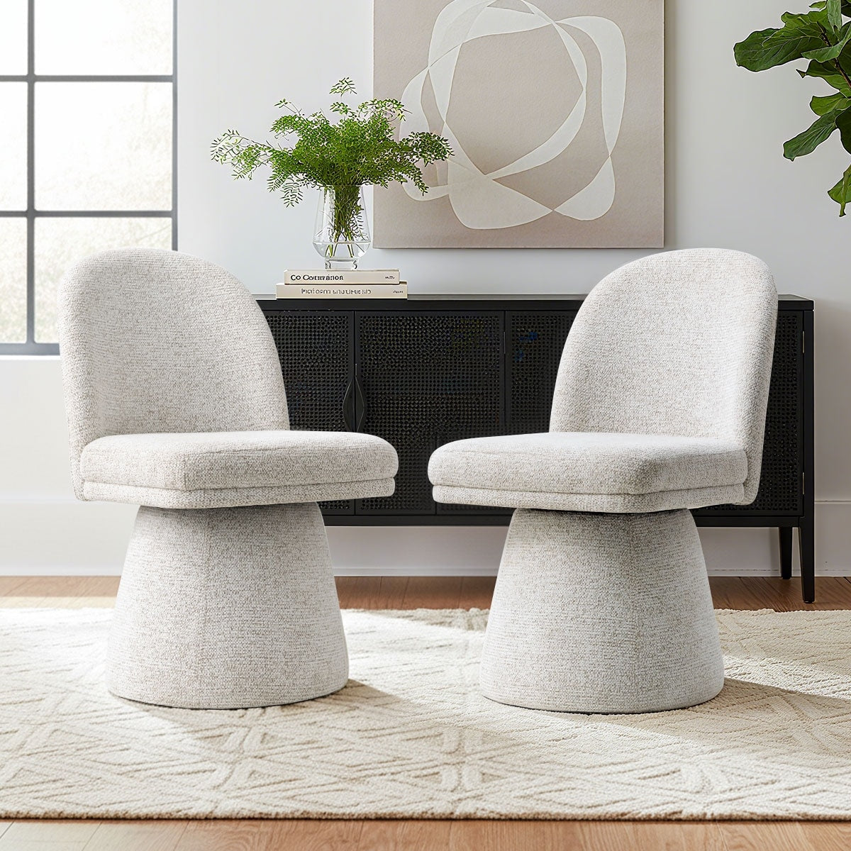 360 Swivel Barrel Upholstered Fabric Dining Chair Set Of 2