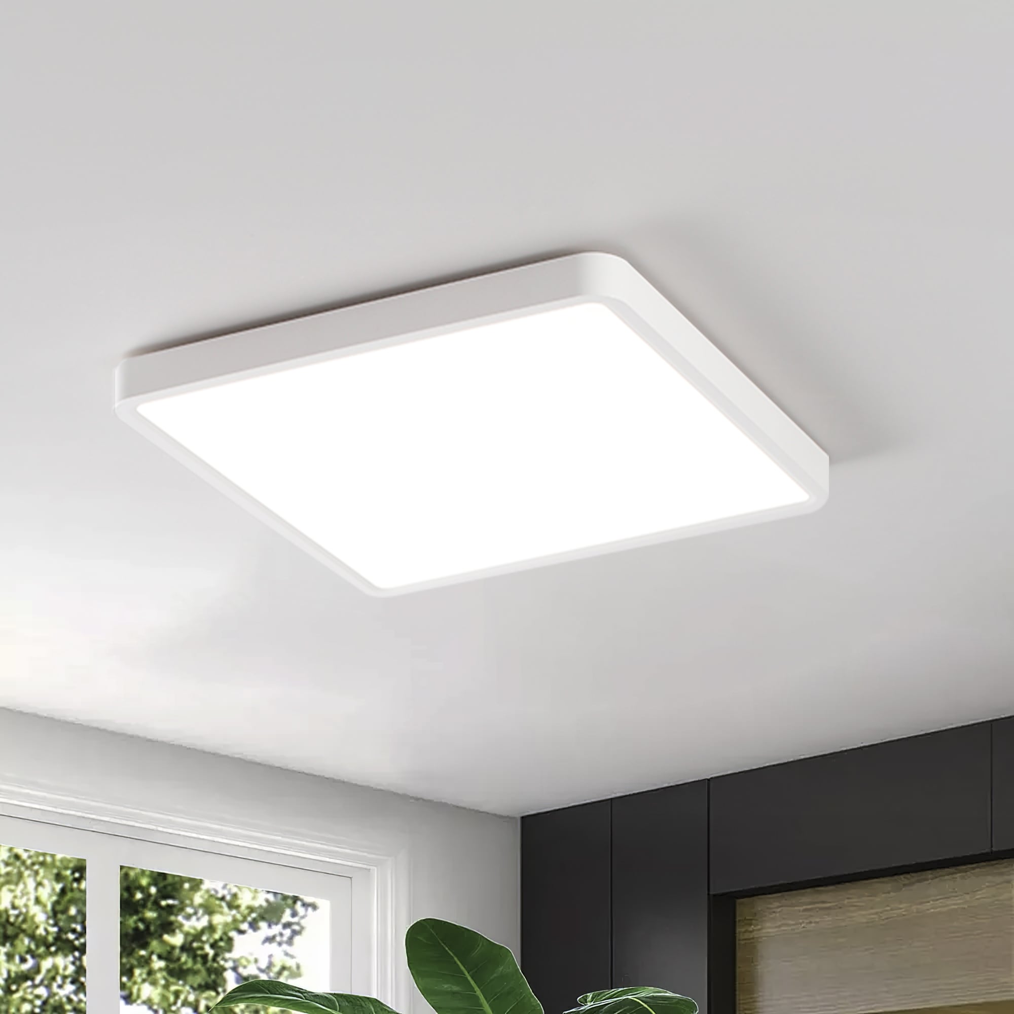 36W Stepless Dimmable Led Flush Mount Modern Geometric Ultra Thin Ceiling Light In White
