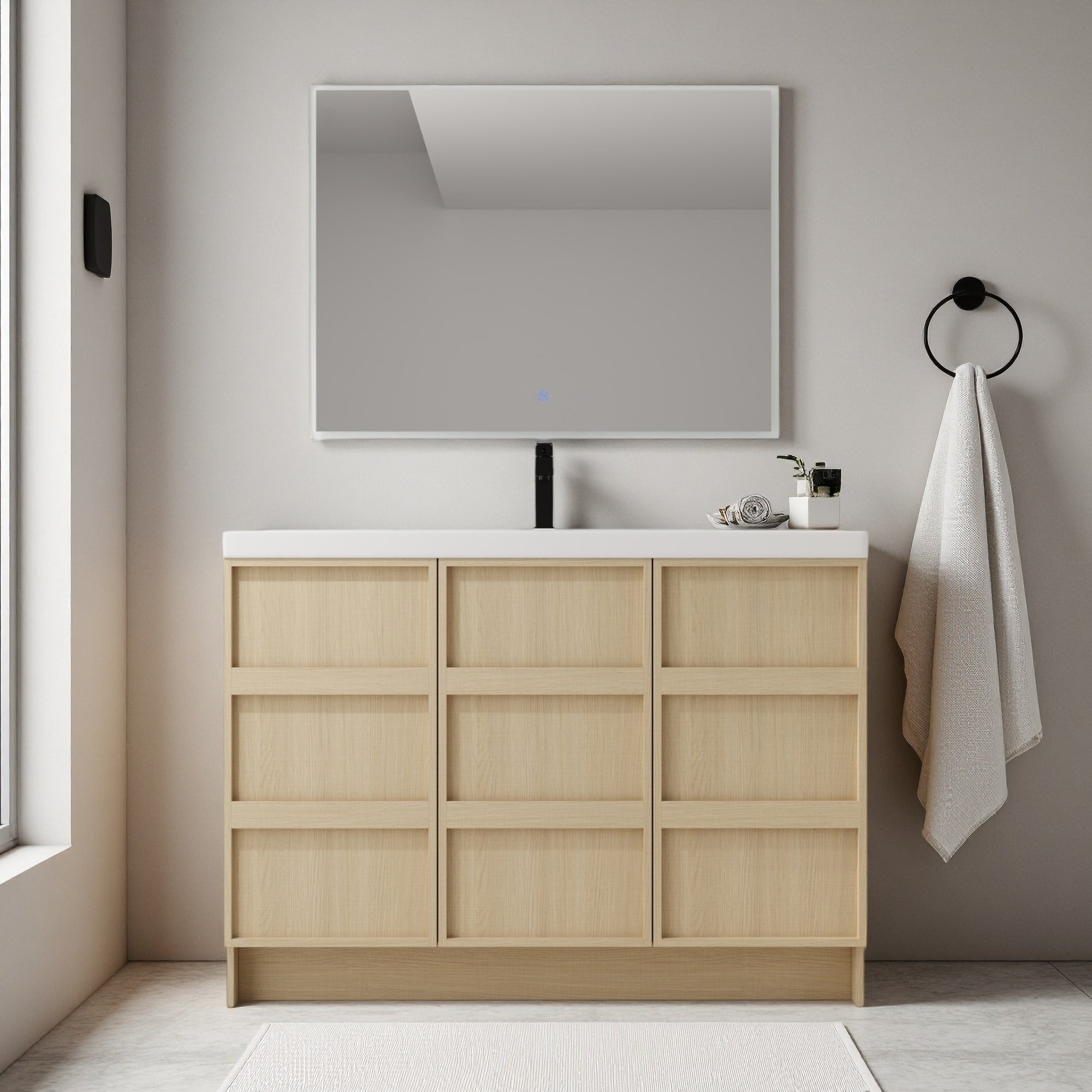 36 42 48 Plywood Water Resistant Freestanding Bathroom Vanity With Resin Sink And Soft Close Doors