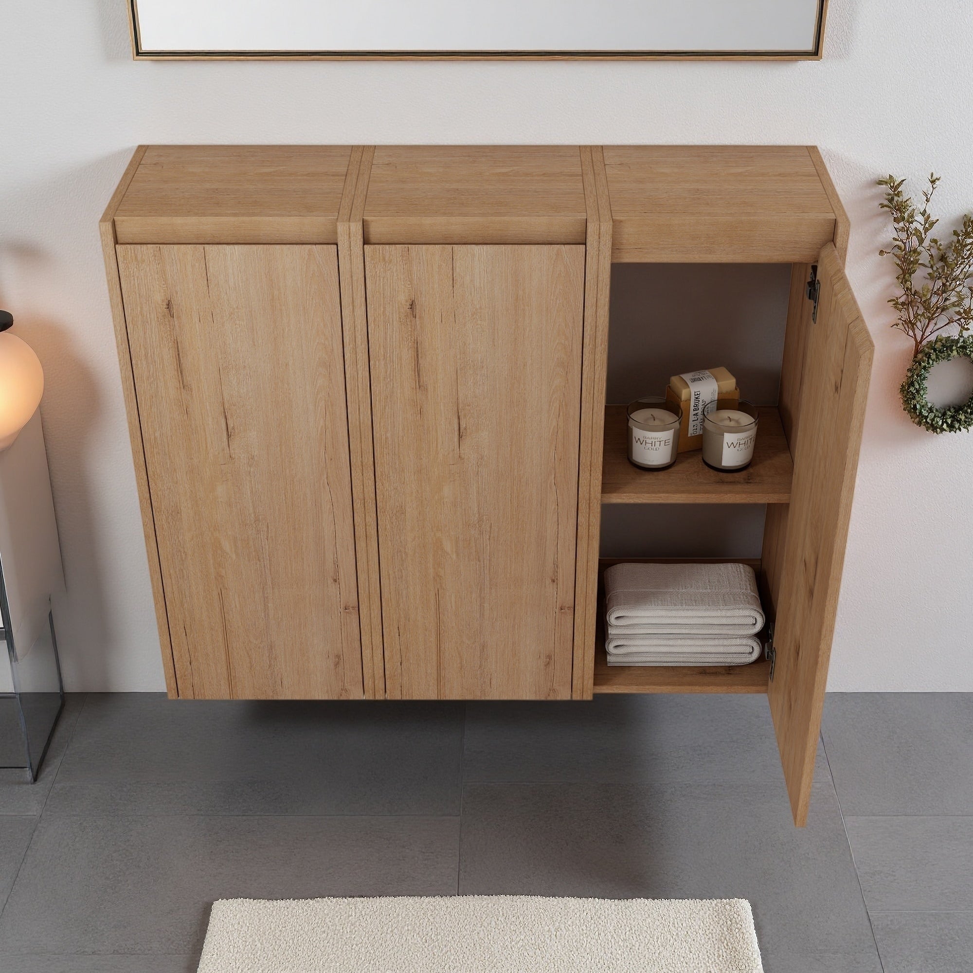 36 Bathroom Side Cabinet 3 Soft Close Doors Float Mounting Design Kd Packing
