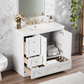 36 Bathroom Vanity With Ceramic Sink Freestanding White Cabinet With 4 Soft Close Drawers 2 Doors Mdf Frame