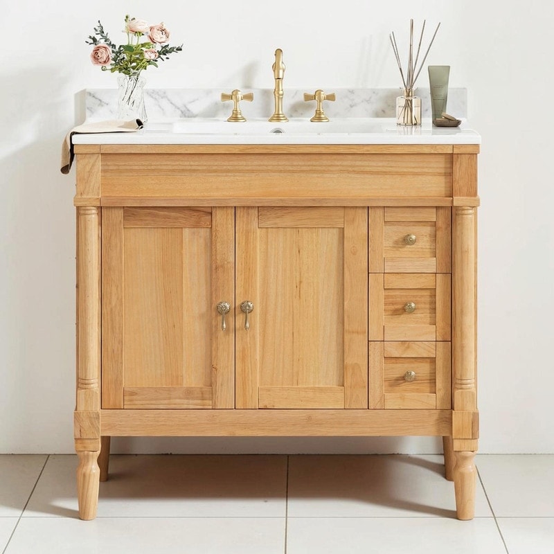 36 Bathroom Vanity With Ceramic Sink Modern Storage Cabinet With Soft Close Doors Adjustable Shelves