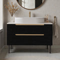 36 Bathroom Vanity With Integrated Ceramic Sink Freestanding Or Wall Mounted 4 Soft Close Drawers Adjustable Metal Legs
