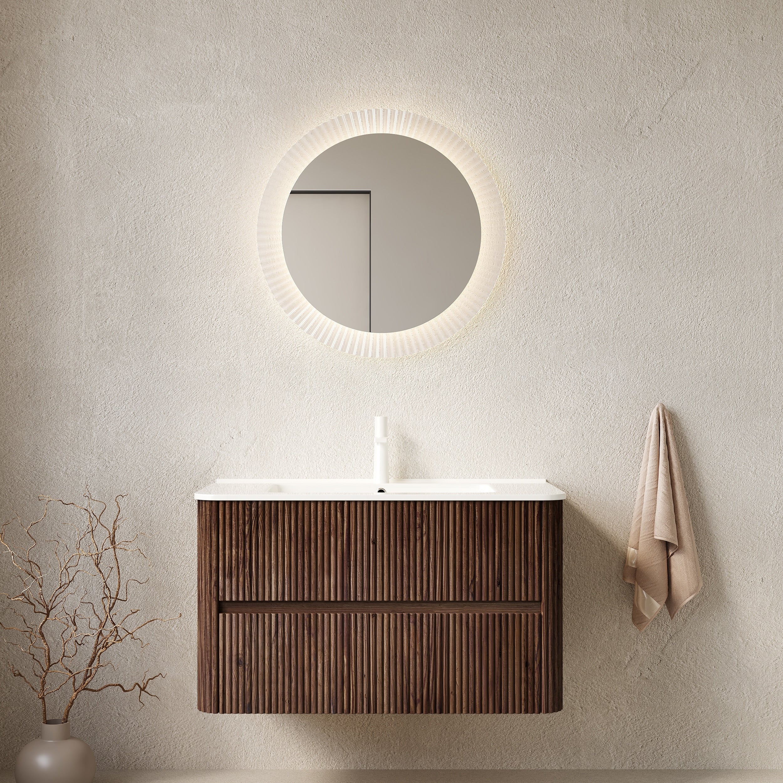 36 Bathroom Vanity With Sink Wall Mounted Floating Plywood Bathroom Storage Cabinet With 2 Drawers Ceramic Basin No Faucet