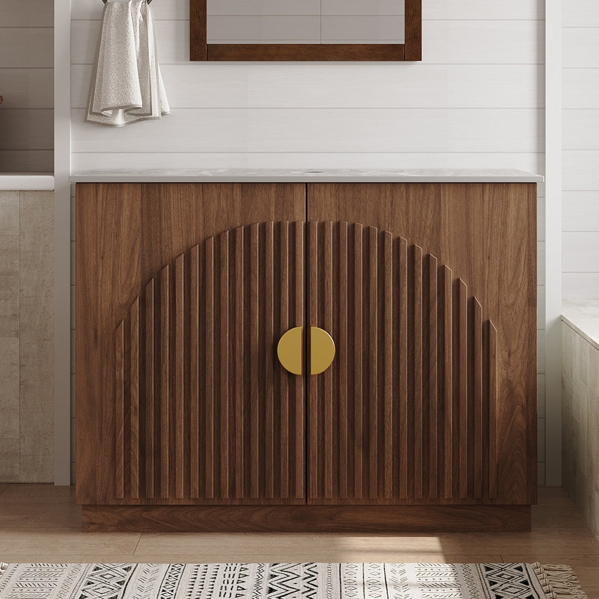 36 Brown Walnut Freestanding Bathroom Vanity Cabinet With Countertop Sink Not Included