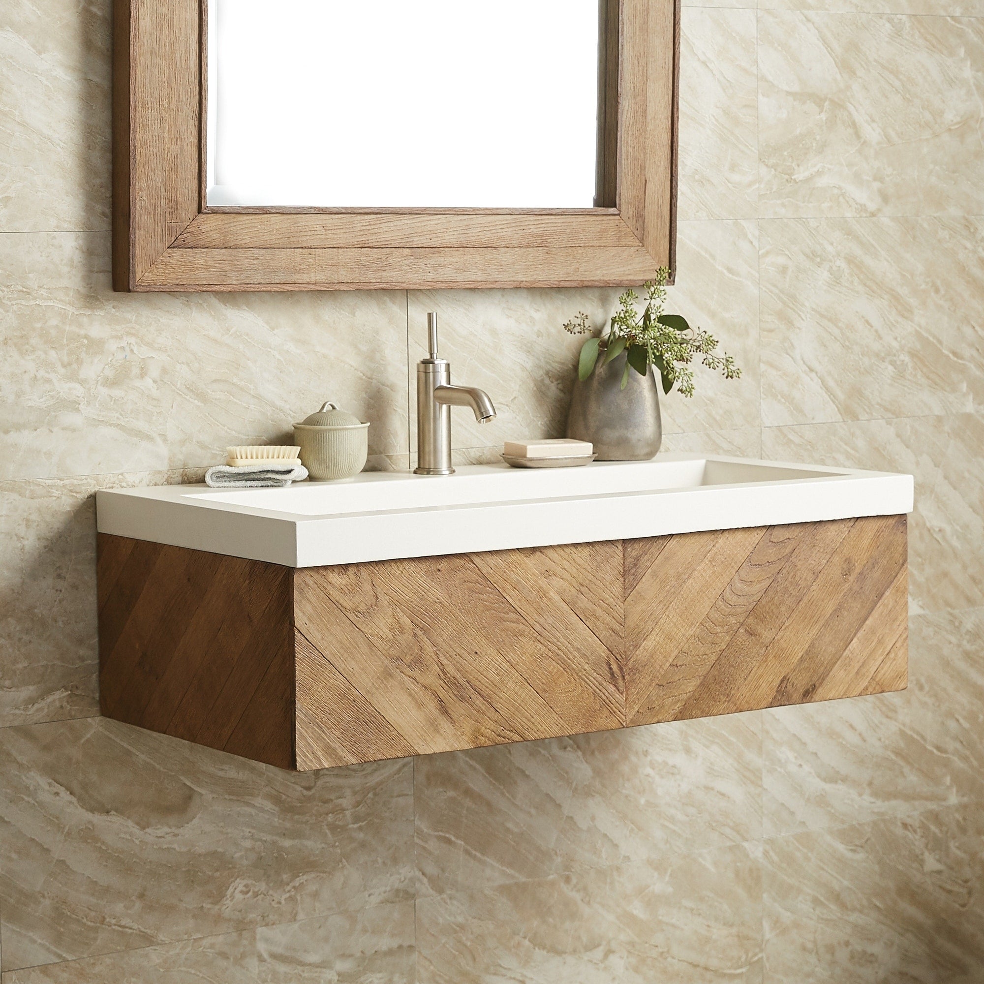 36 Chardonnay Floating Vanity With Nativestone Trough