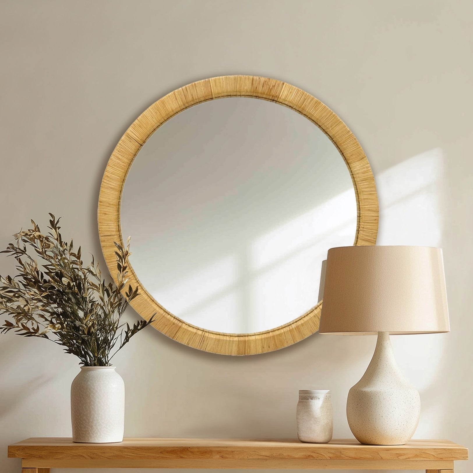 36 Dia Natural Rattan Round Wall Mirror