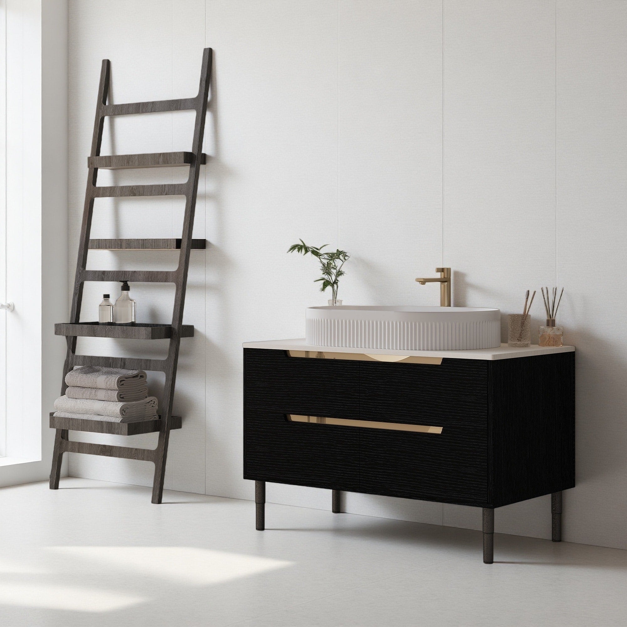36 Engineered Wood Water Resistant Convertible Bathroom Vanity With Integrated Ceramic Sink And Soft Close Drawers