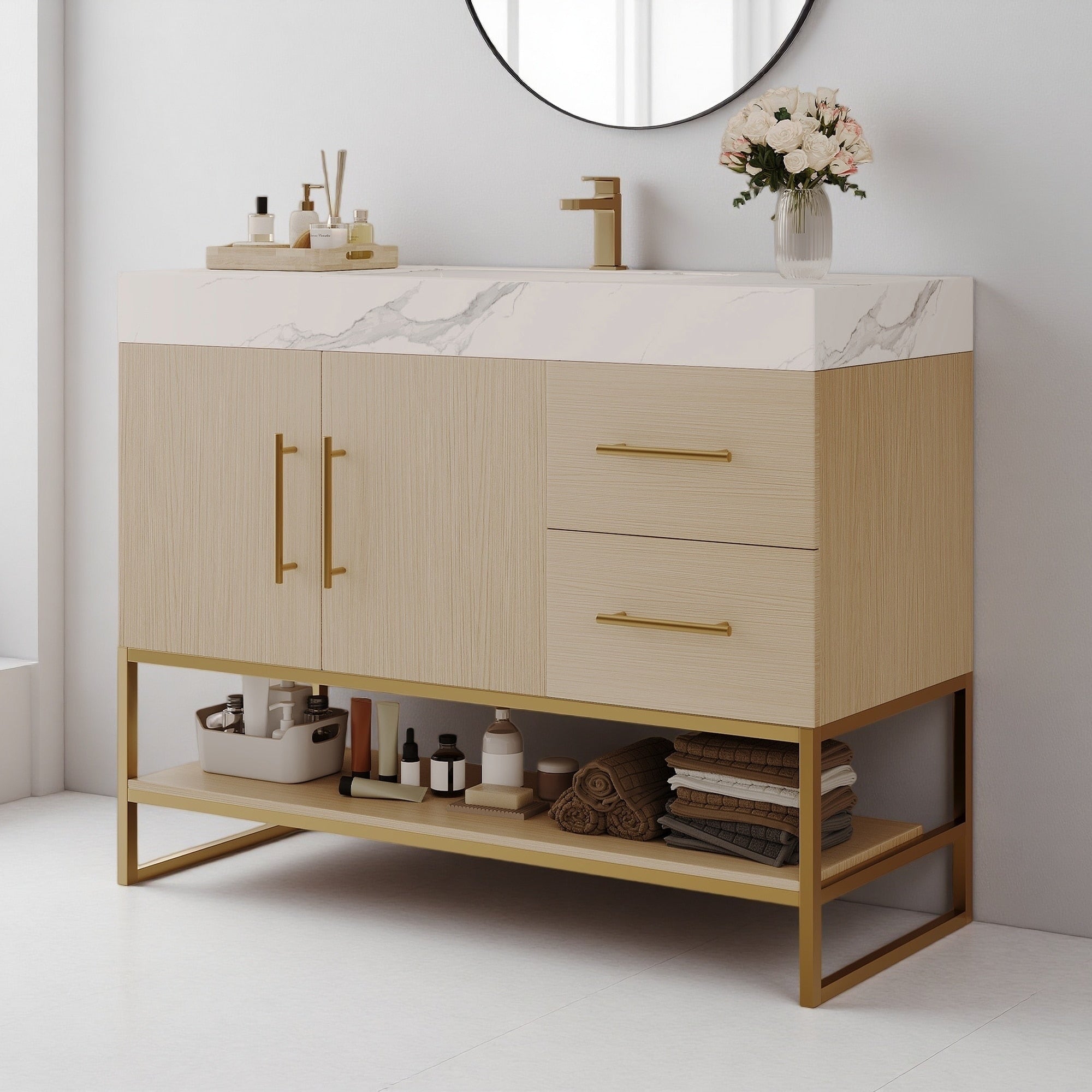36 Engineered Wood Water Resistant Freestanding Bathroom Vanity With Seamless Ceramic Sink