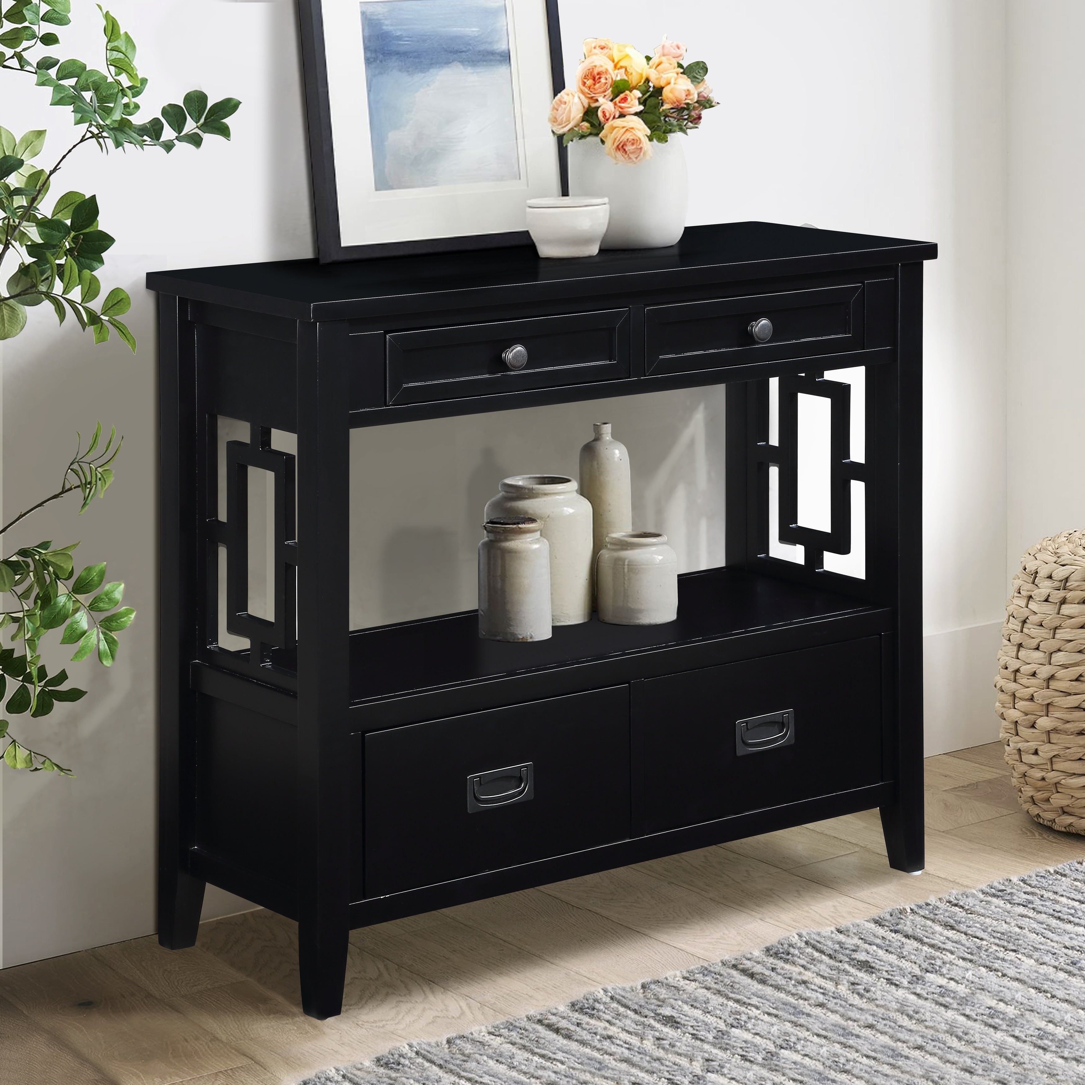 36 Farmhouse Pine Wood Console Table Entry Sofa Table With 4 Drawers 1 Storage Shelf For Entryway Living Room Bedroom