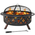 Sunnydaze Black Metal Crossweave Fire Pit With Spark Screen And Poker 36 Inch