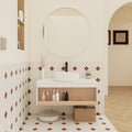 36 Floating Bathroom Vanity With Round Vessel Sink Wall Mounted Vanity With Open Shelf Storage Space Saving Modern Design