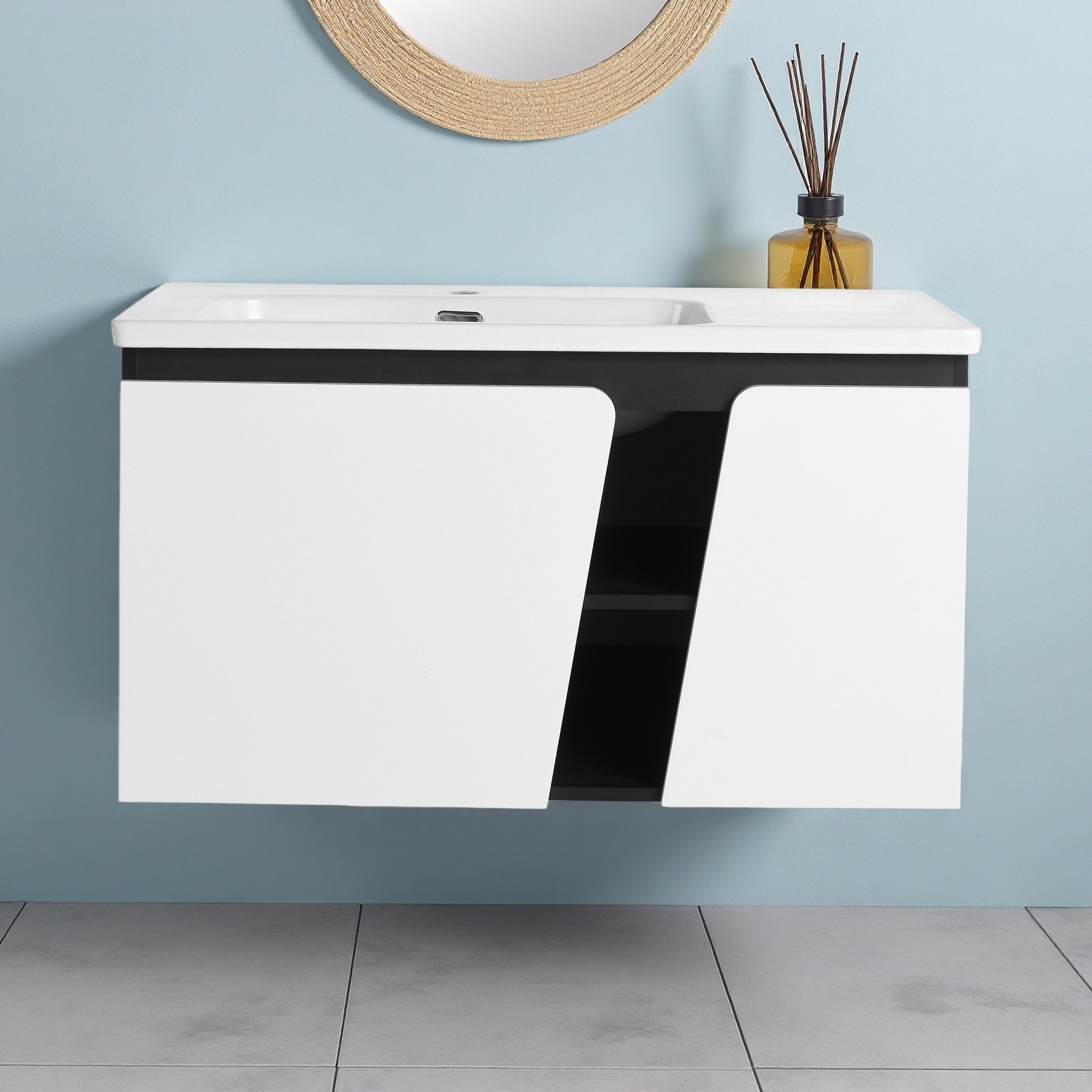 36 Floating Wall Mounted Bathroom Vanity With Ceramic Basin Soft Close Cabinet Doors Eco Friendly Plywood Ample Storage