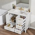 36 Freestanding Bathroom Vanity With Ceramic Sink Solid Wood Frame Legs Multi Drawer Storage Cabinet With Soft Close Doors