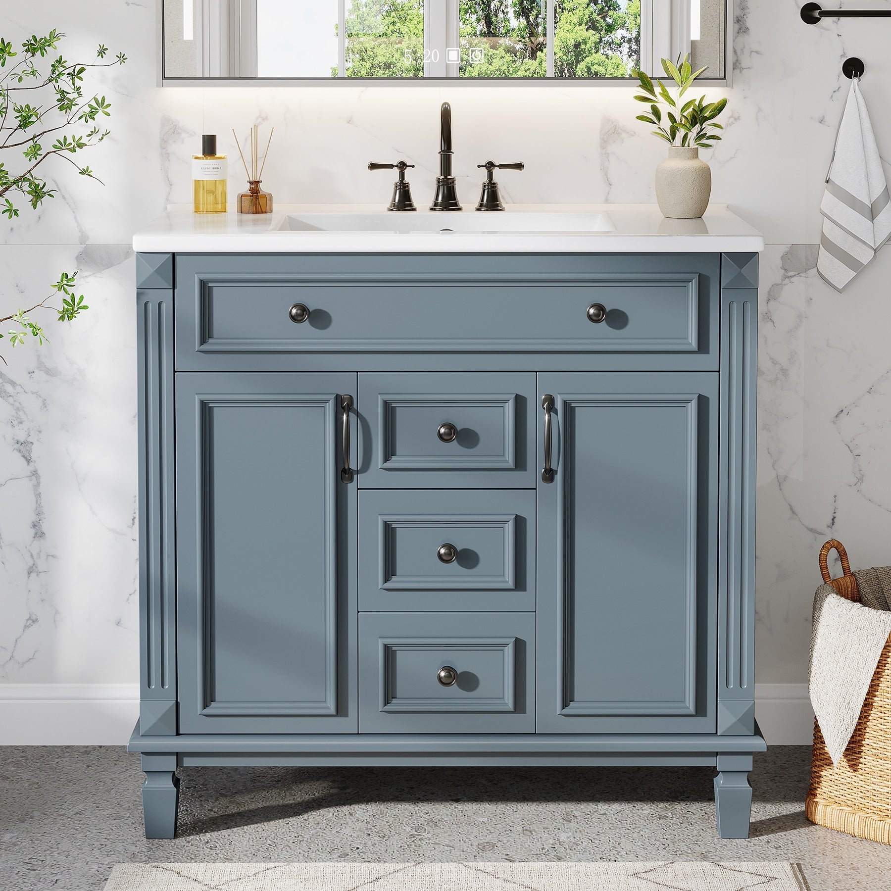 36 Freestanding Bathroom Vanity With Sink 2 Drawers 2 Door Organizers