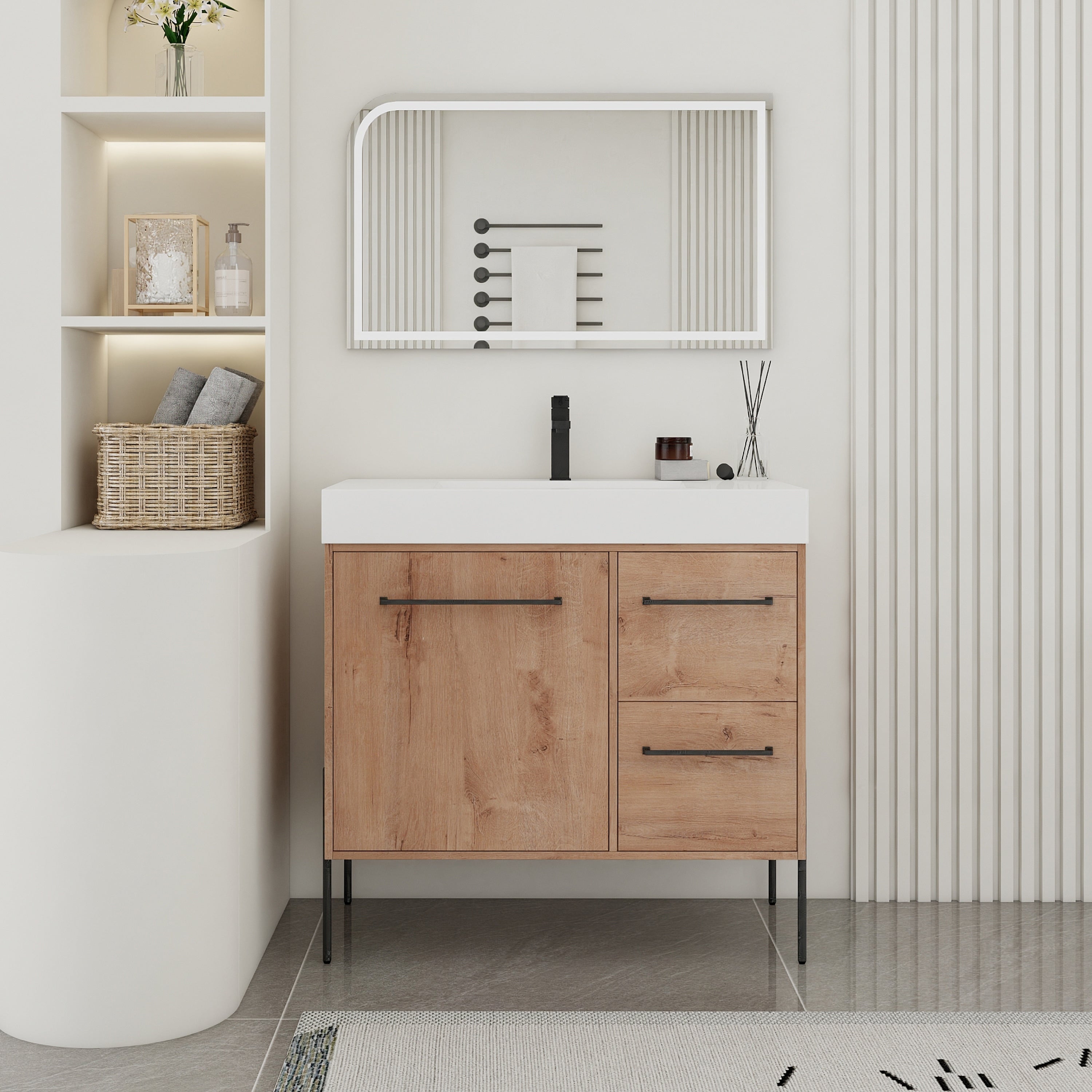 36 Freestanding Bathroom Vanity With White Resin Sink Soft Close Cabinet Door And 2 Drawers Kd Packing