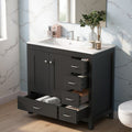 36 Modern Bathroom Vanity With Ceramic Sink Right Side Countertop 2 Soft Close Doors 5 Storage Drawers
