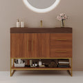 36 Modern Bathroom Vanity With Seamless Ceramic Sink Gold Accent Free Standing Cabinet