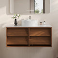 36 Modern Floating Bathroom Vanity Brown Wood Cabinet With 4 Drawers Single Sink With White Ceramic Top