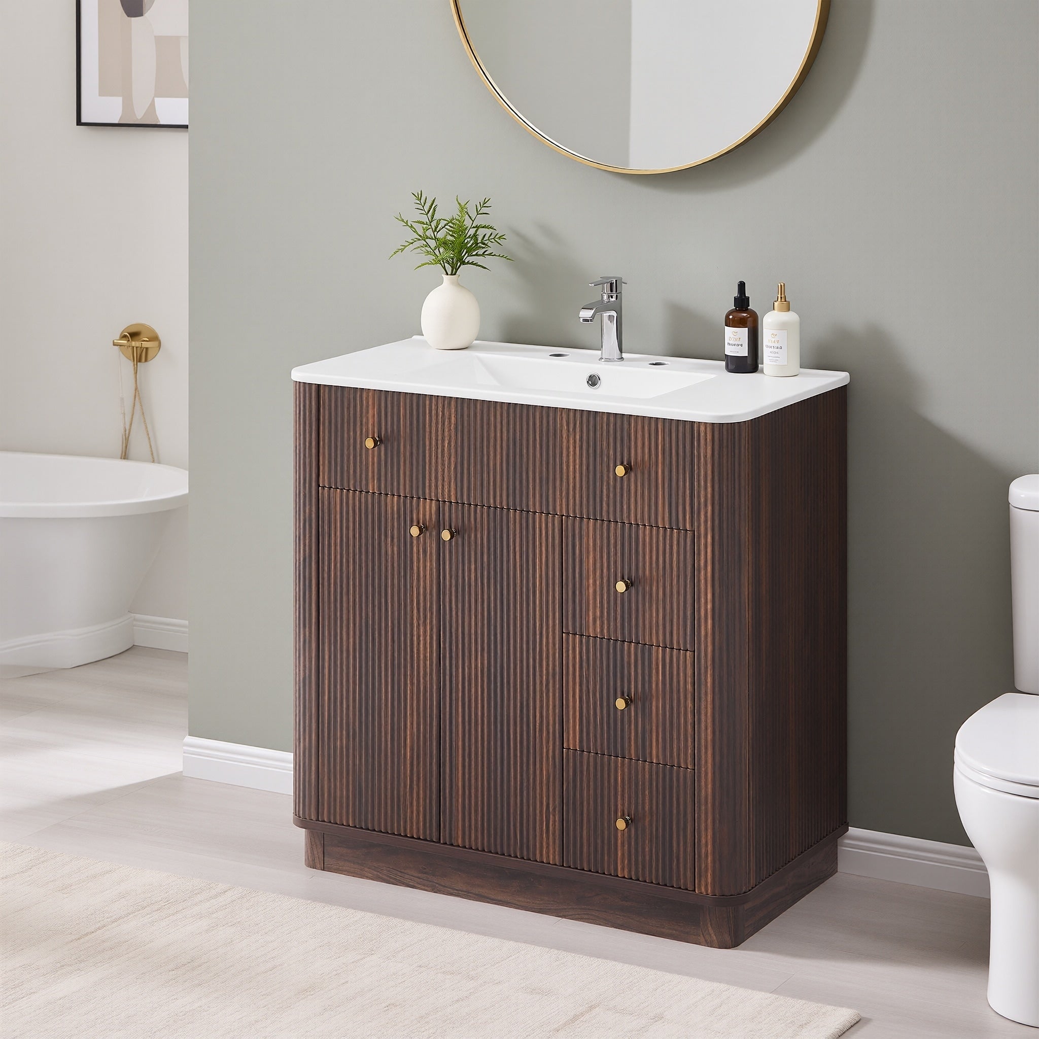 36 Modern Fluted Bathroom Vanity With Sink Washstand For Kitchen