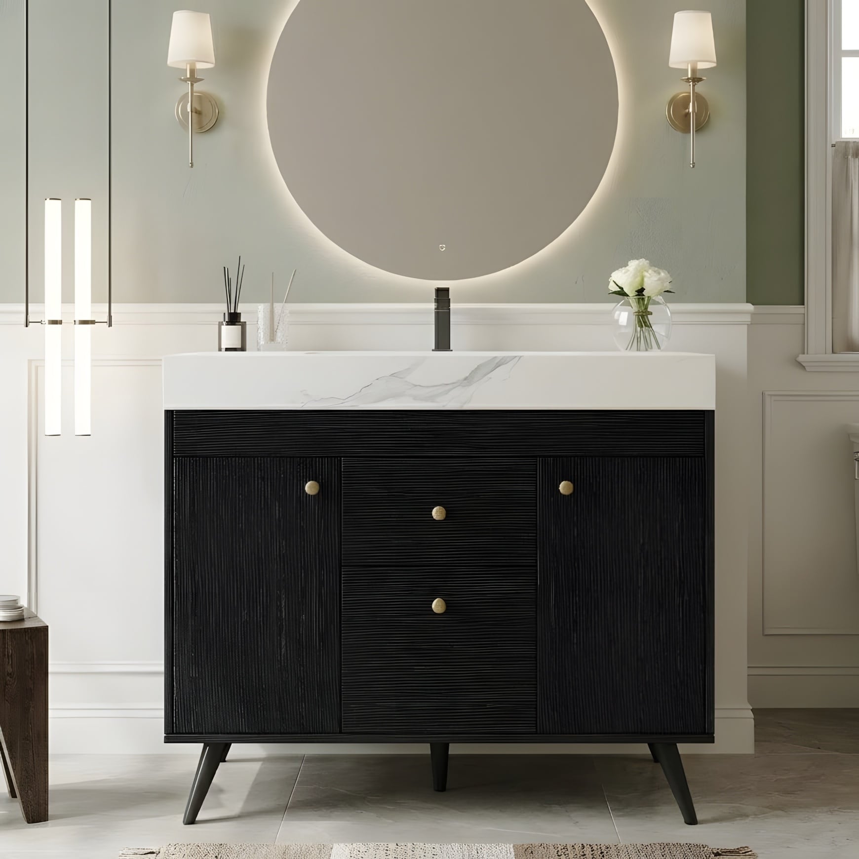 36 Modern Freestanding Bathroom Vanity With Sintered Stone Top Ceramic Sink Smart Storage
