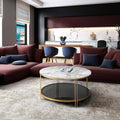 Round Coffee Table With Marble Table Top And Storage Shelf