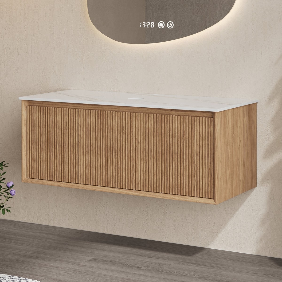 36 Natural Walnut Wall Mounted Bathroom Vanity Cabinet With Countertop No Assembly Required Sink Not Included