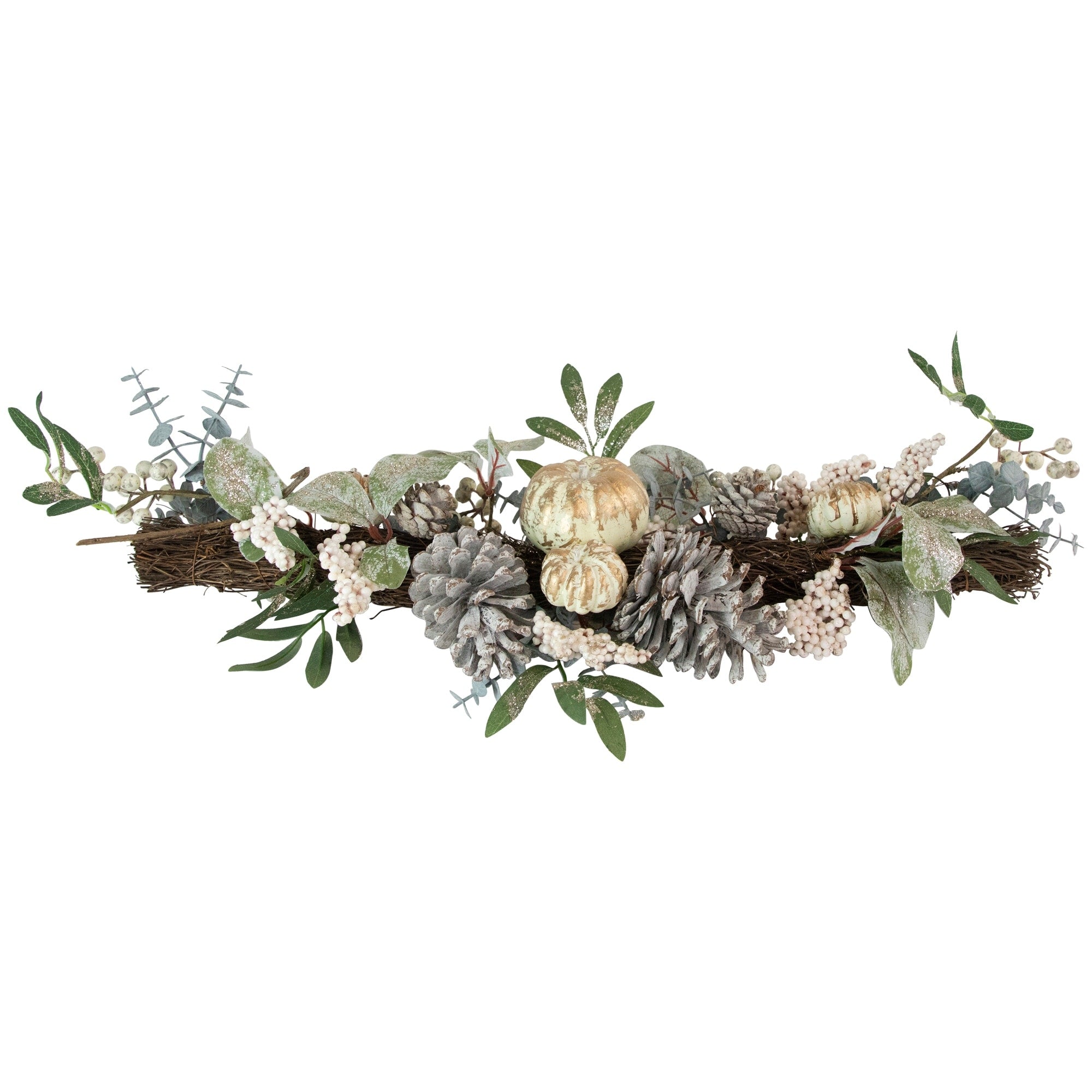 36 Neutral Colored Pumpkin And Pine Cones Fall Harvest Swag Unlit