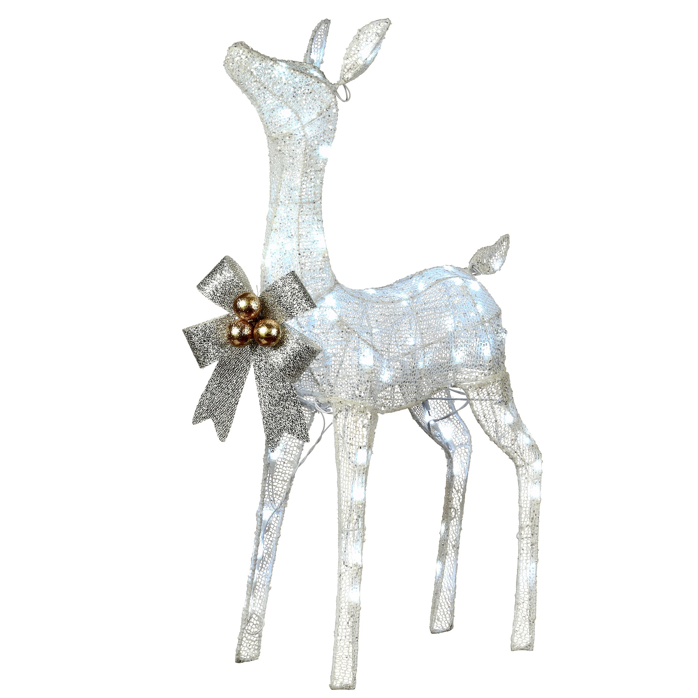 36 Pre Lit Glittered Fawn White