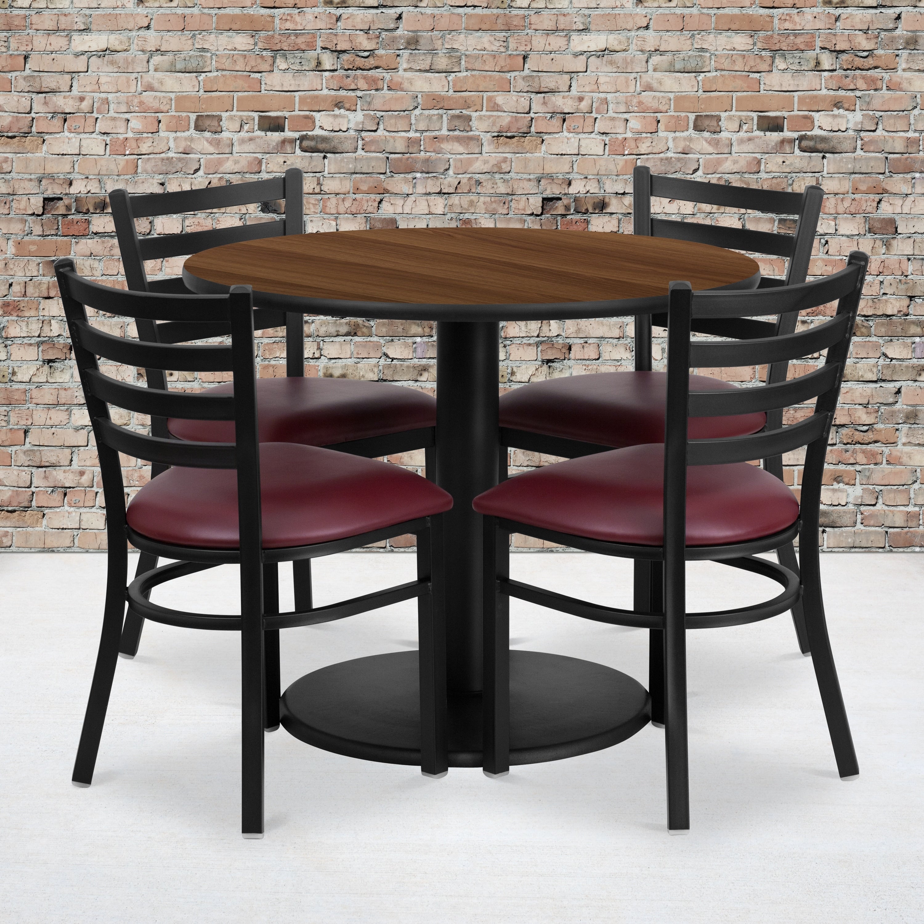36 Round Laminate Table Set With 4 Ladder Back Metal Chairs