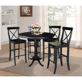 36 Round Bar Height Table With 12 Leaf And 4 X Back Stools Black 5 Piece Set
