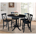 36 Round Counter Height Table With 12 Leaf And 4 X Back Stools Black 5 Piece Set