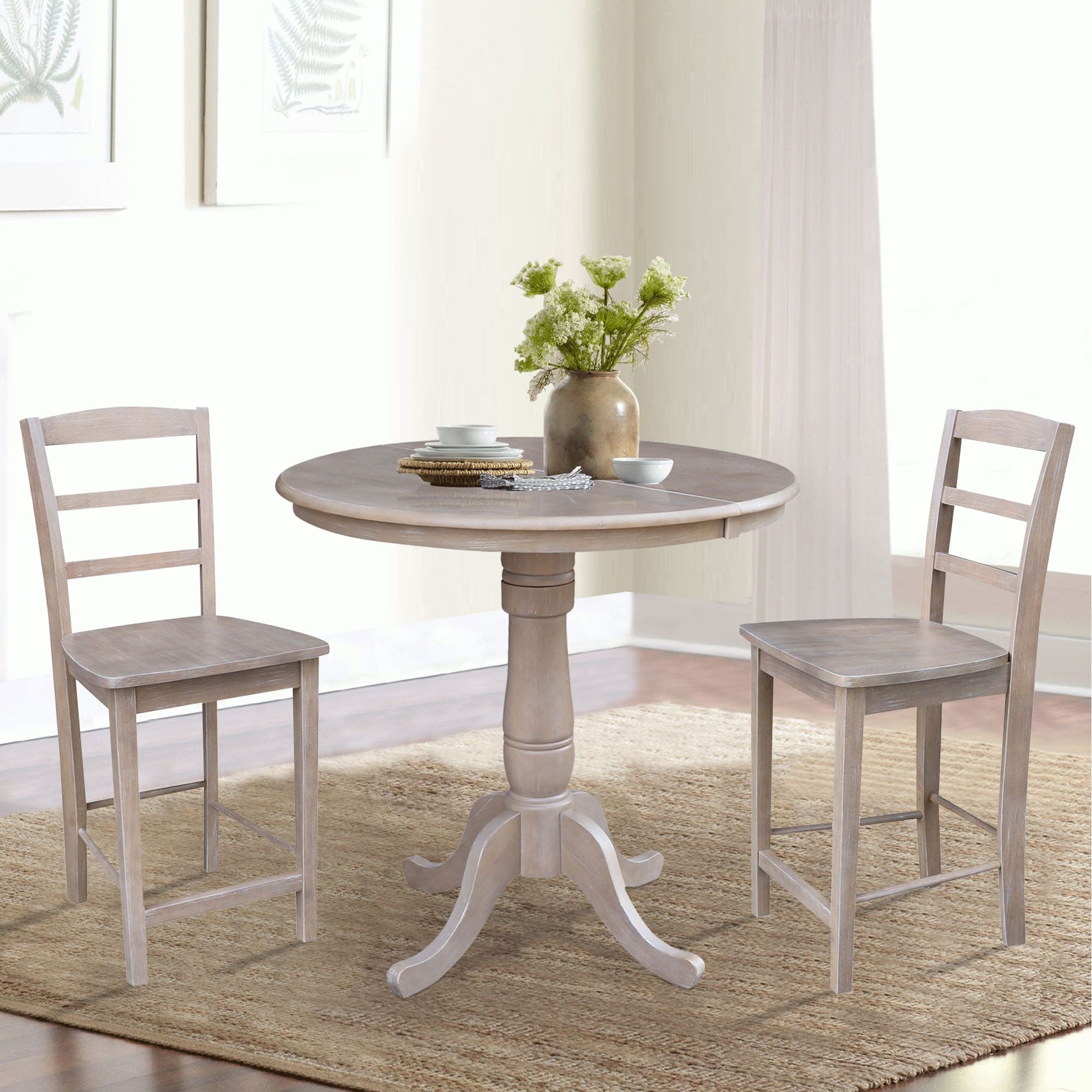 36 Round Extension Dining Table 34.9 H With 2 Madrid Counterheight Stools