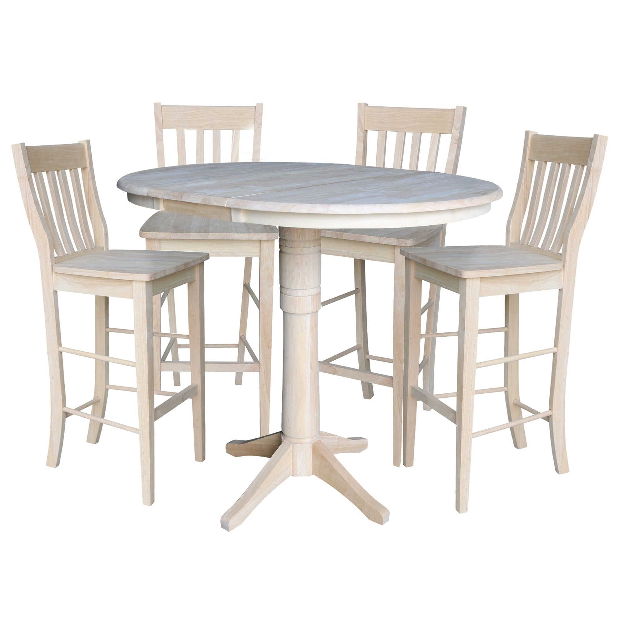 36 Round Extension Dining Table 40.9 H With 4 Cafe Barheight Stools