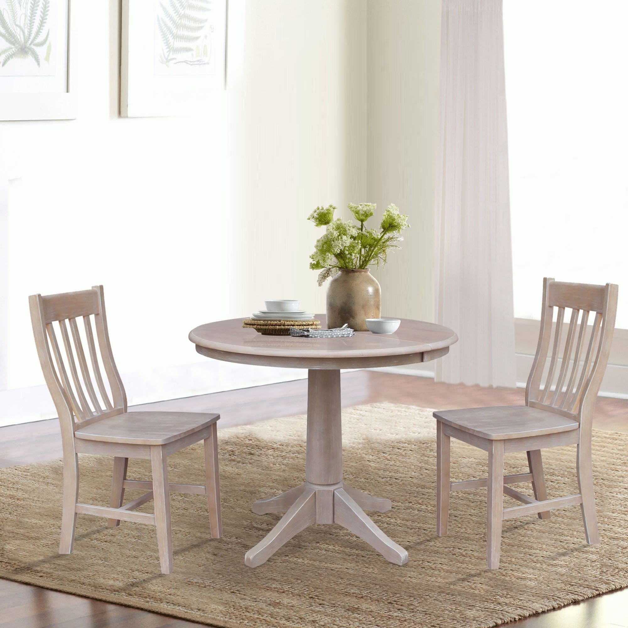 36 Round Extension Dining Table With 2 Cafe Chairs