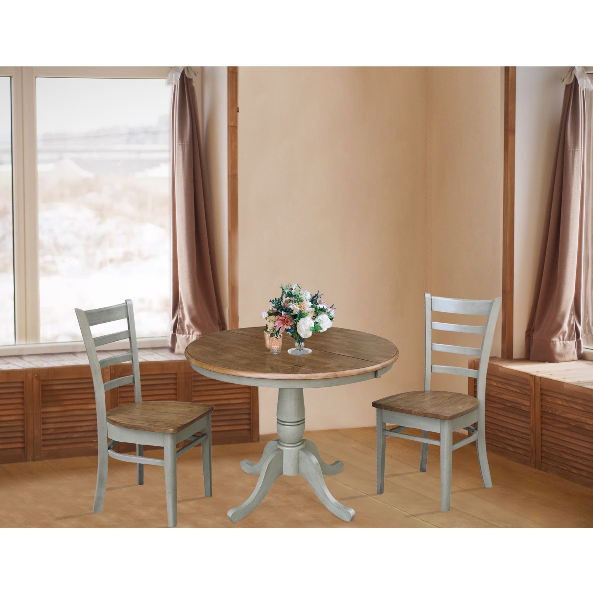 36 Round Extension Dining Table With 2 Emily Chairs Set Of 3 Pieces