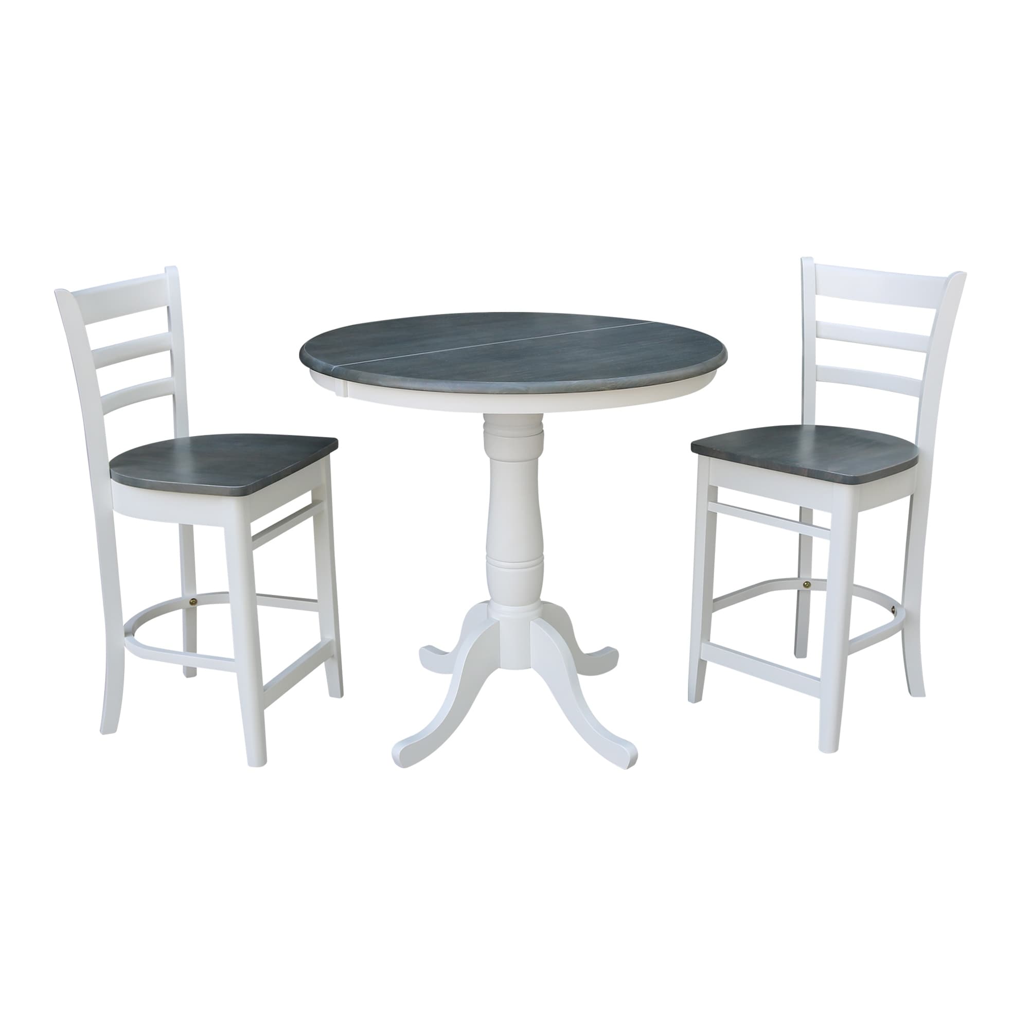 36 Round Extension Dining Table With 2 Emily Counter Height Stools Set Of 3 Pieces