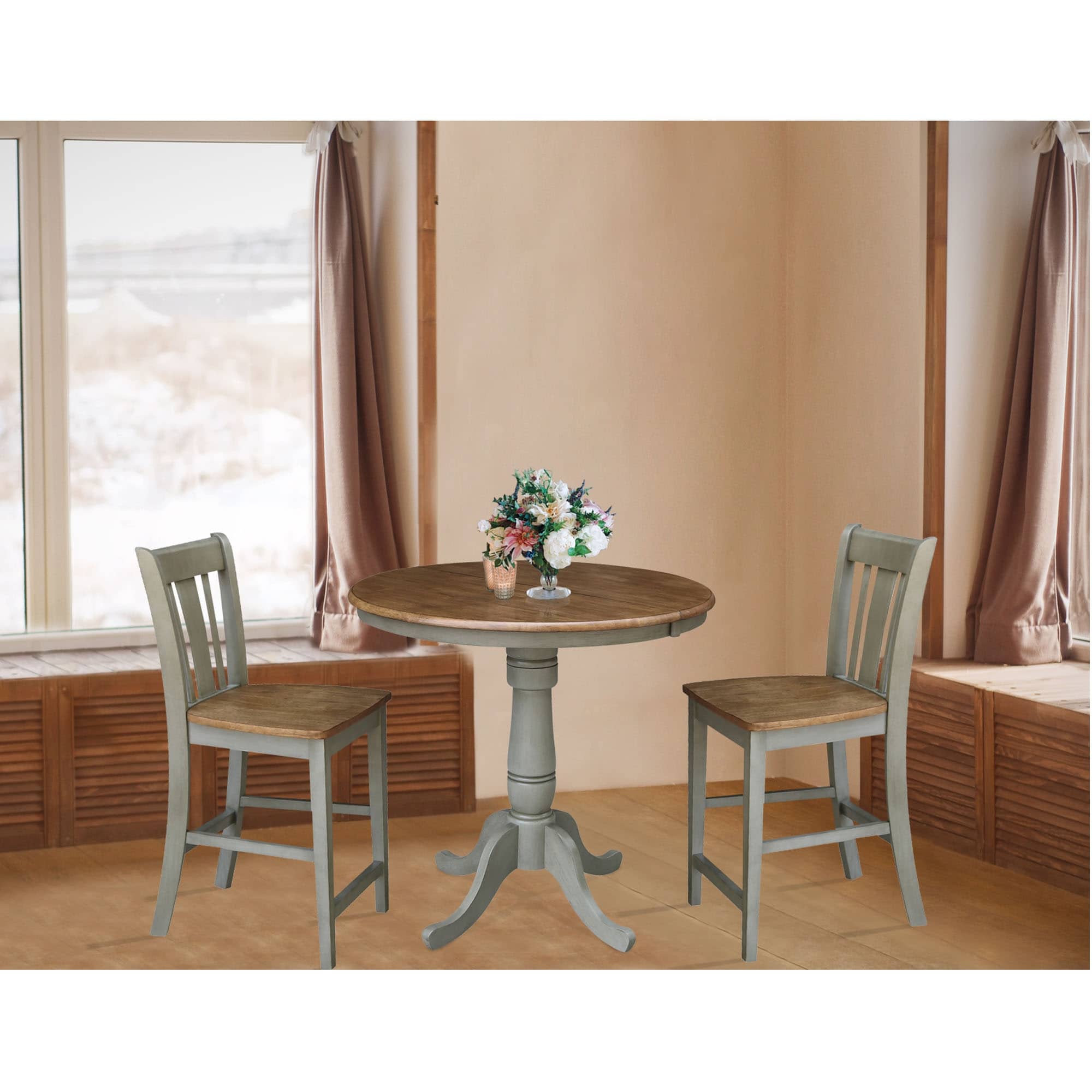 36 Round Extension Dining Table With 2 San Remo Counter Height Stools Set Of 3 Pieces