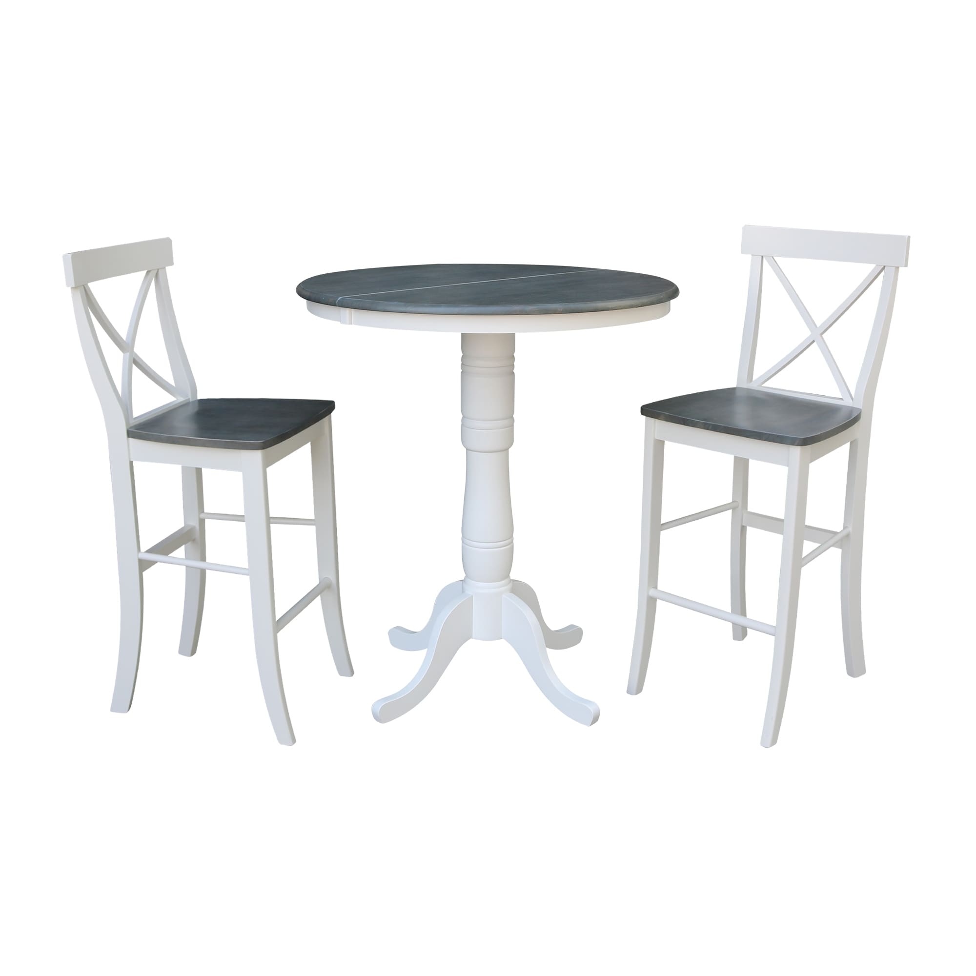 36 Round Extension Dining Table With 2 X Back Bar Height Stools Set Of 3 Pieces