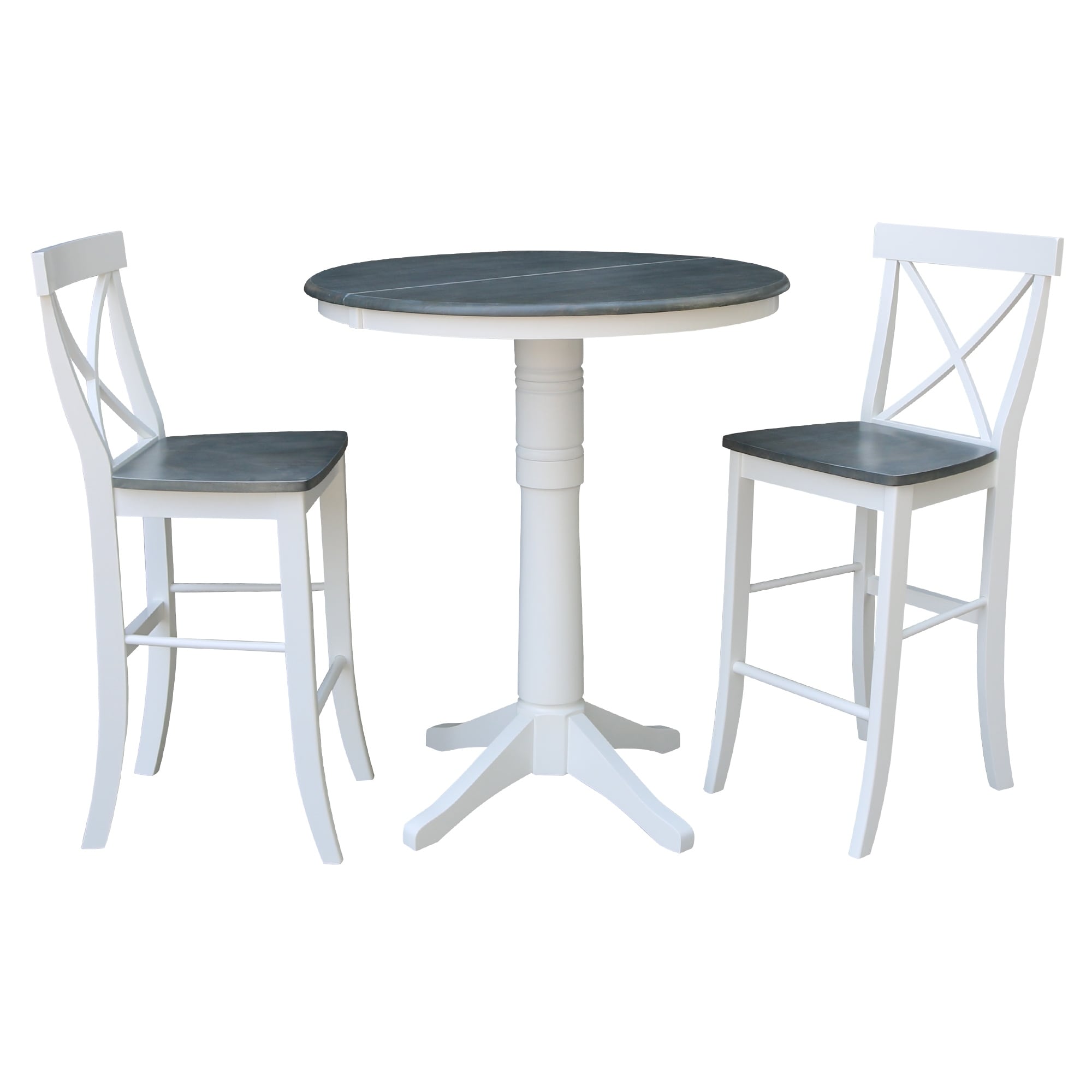 36 Round Extension Dining Table With 2 X Back Bar Height Stools Set Of 3 Pieces