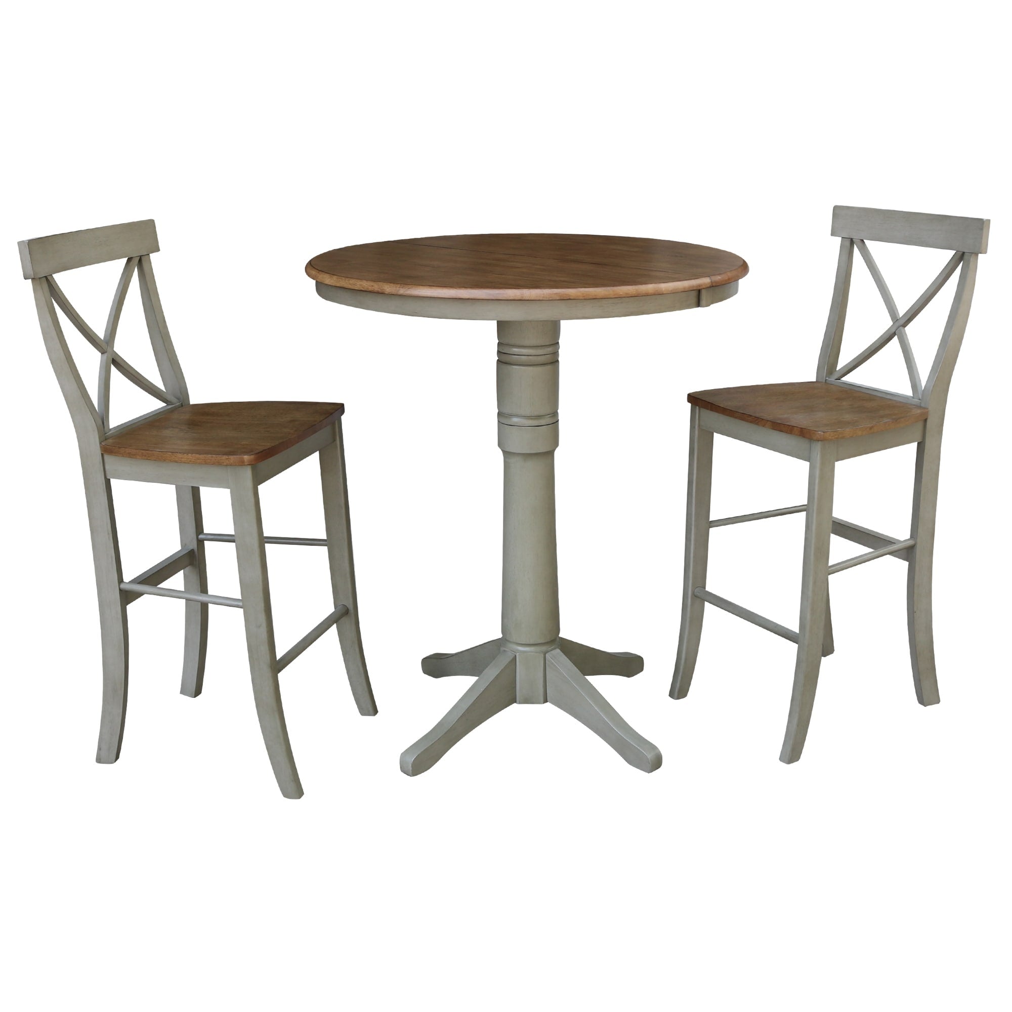 36 Round Extension Dining Table With 2 X Back Bar Height Stools Set Of 3 Pieces