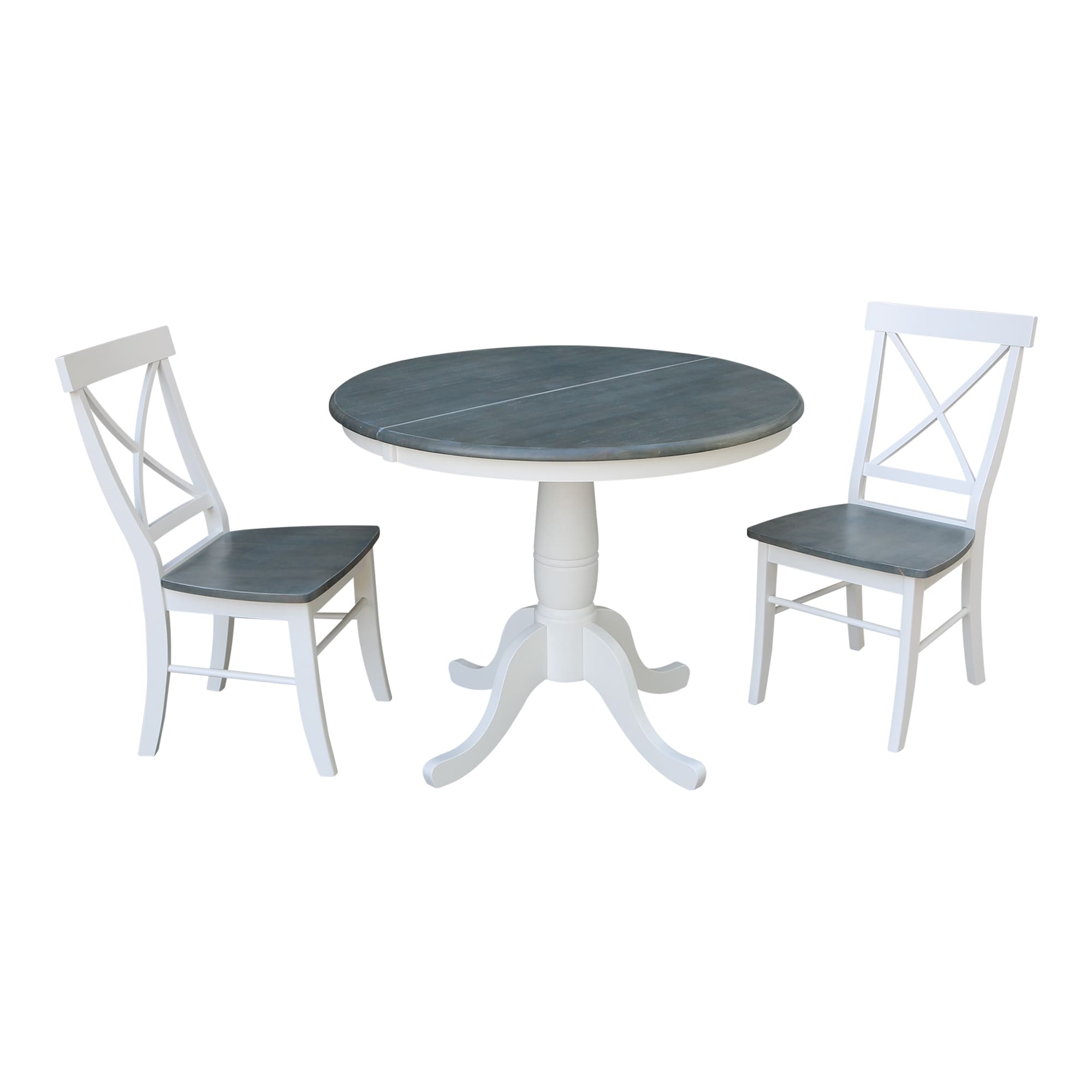 36 Round Extension Dining Table With 2 X Back Chairs Set Of 3 Pieces