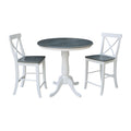 36 Round Extension Dining Table With 2 X Back Counter Height Stools Set Of 3 Pieces