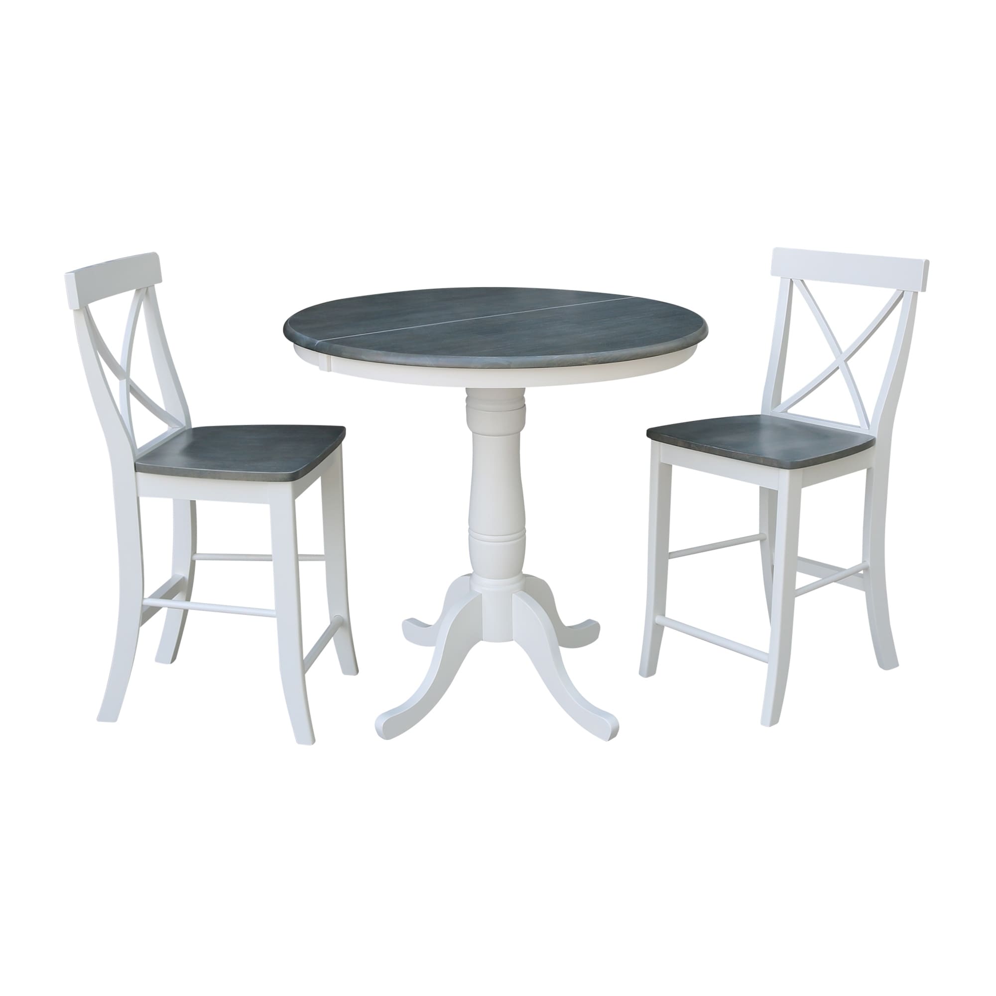 36 Round Extension Dining Table With 2 X Back Counter Height Stools Set Of 3 Pieces