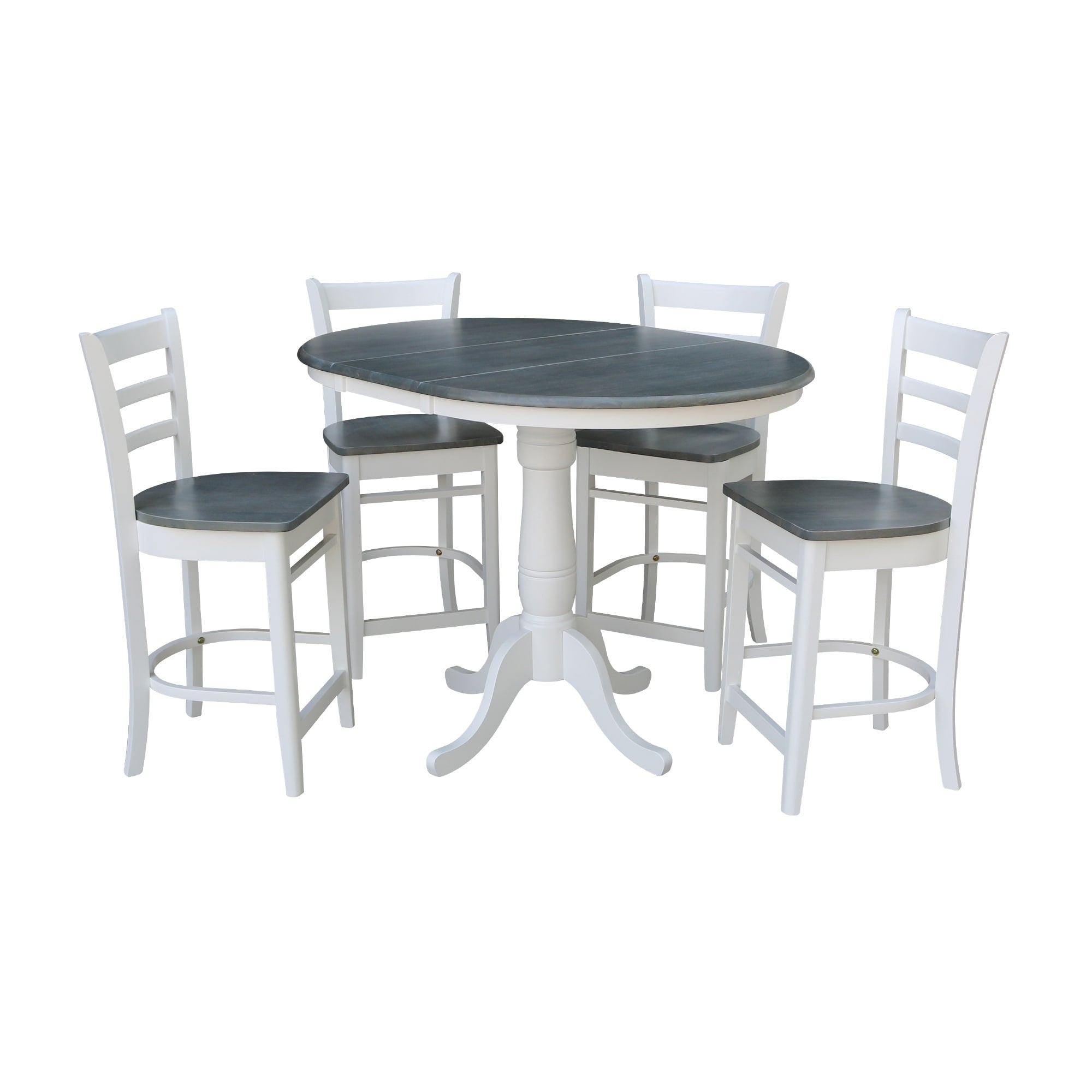 36 Round Extension Dining Table With 4 Emily Counter Height Stools Set Of 5 Pieces